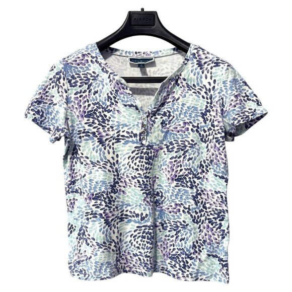 Karen Scott Womens Blue White Dotted‎ Knit Pullover Blouse Top Size medium - Picture 1 of 3